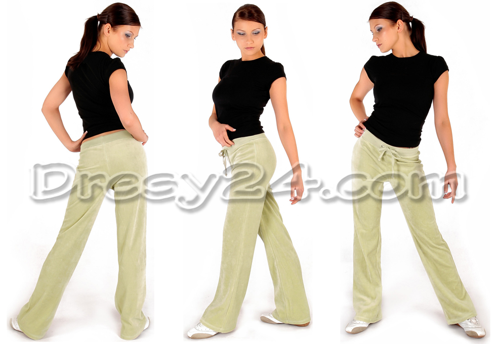 Dresy24.com - spodnie welurowe, kolor: jasna oliwka