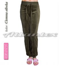 Spodnie Dresowe Welurowe Damskie - nogawki w ściągacz - kolor: Ciemna oliwka